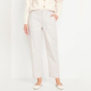 Old Navy High-Waisted OGC Chino Cargo Pants Silver Gray Light Khaki Ankle Large